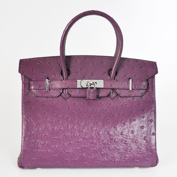 H30OSPS Hermes Birkin 30cm strisce di cuoio di struzzo in viola wit